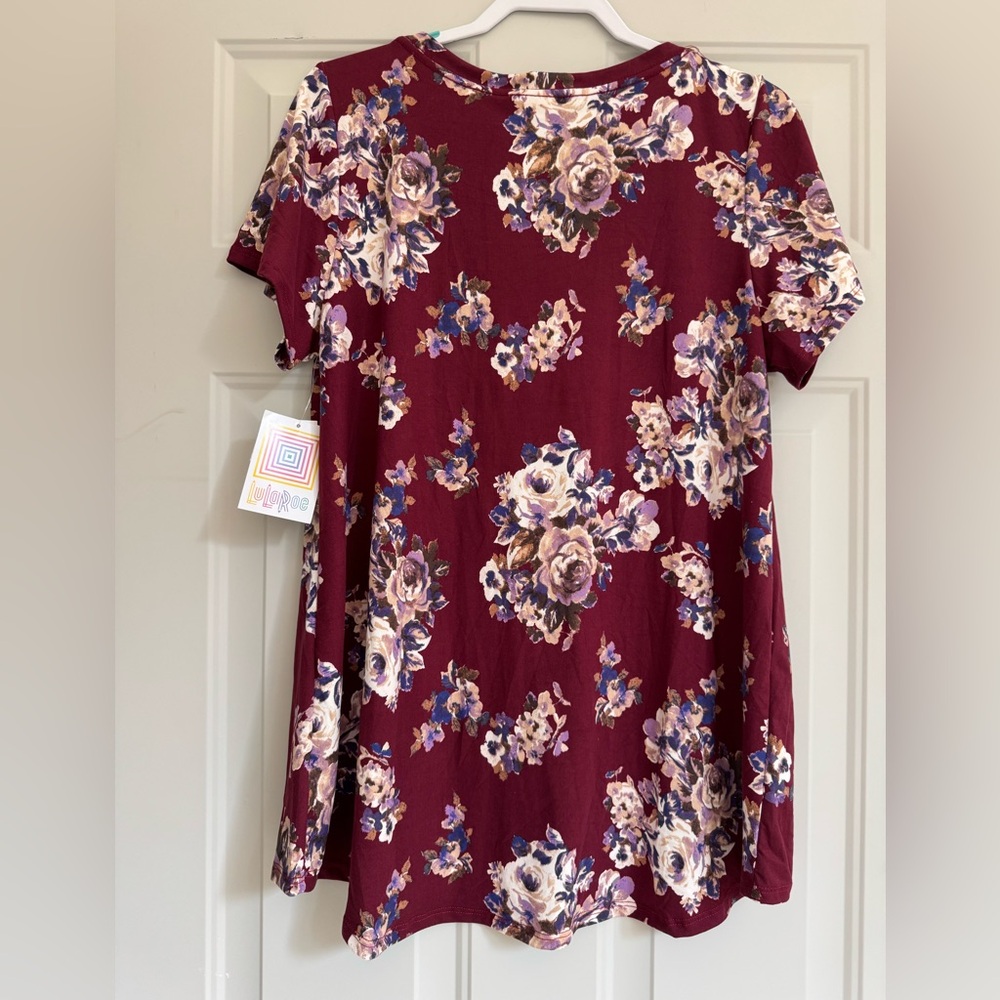 LuLaRoe Burgundy Floral V-Neck Blouse - Picture 4 of 5
